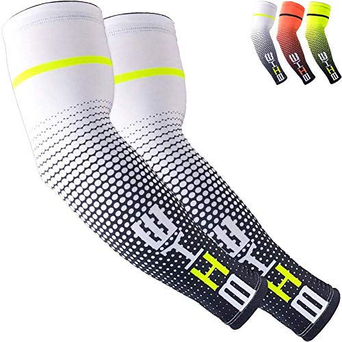 Protección solar UV Enfriamiento Mangas de compresión Mangas de brazo Hombres Mujeres Ciclismo, Blanco, Large