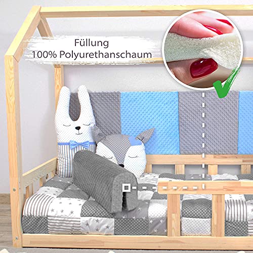 Protector Cuna Barrera Cama 70 cm - Protector Cama anticaida, Infantil Protector Pared Cama niños Gris Minky