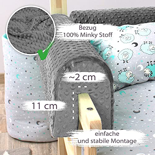 Protector Cuna Barrera Cama 70 cm - Protector Cama anticaida, Infantil Protector Pared Cama niños Gris Minky