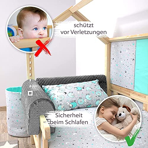 Protector Cuna Barrera Cama 70 cm - Protector Cama anticaida, Infantil Protector Pared Cama niños Gris Minky