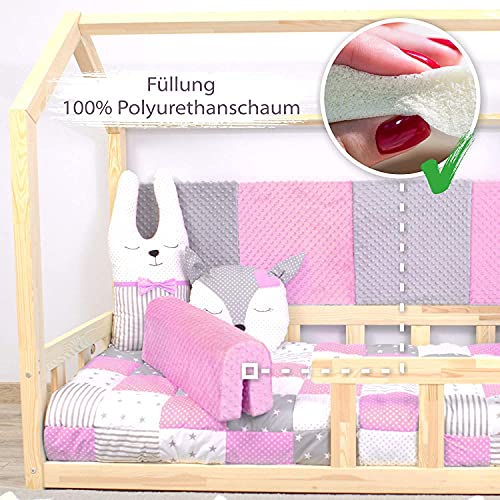 protector cuna barrera cama 90 cm - protector cama anticaida, infantil protector pared cama niños Rosado Minky