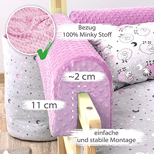 protector cuna barrera cama 90 cm - protector cama anticaida, infantil protector pared cama niños Rosado Minky