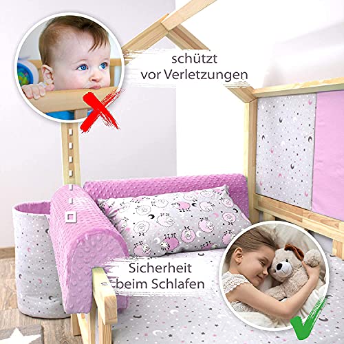 protector cuna barrera cama 90 cm - protector cama anticaida, infantil protector pared cama niños Rosado Minky