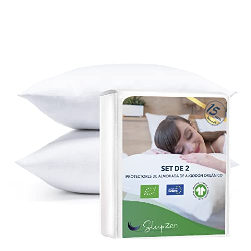 Protectores de almohada 50x75cm en algodón orgánico certificado GOTS, no impermeable, juego de 2, hecho en Europa, forro de algodón transpirable y absorbente, funda de almohada, cierre tipo sobre