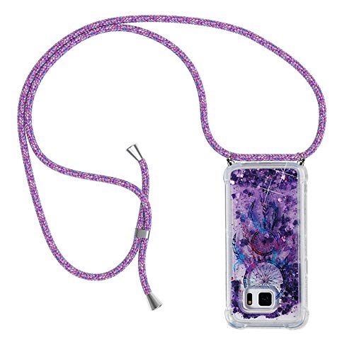 Ptny Case Funda Colgante movil con Cuerda para Colgar Samsung Galaxy S7 Carcasa Correa Transparente de TPU con Cordon para Llevar en el Cuello con Ajustable Collar Cadena Cordón, Flor Morada