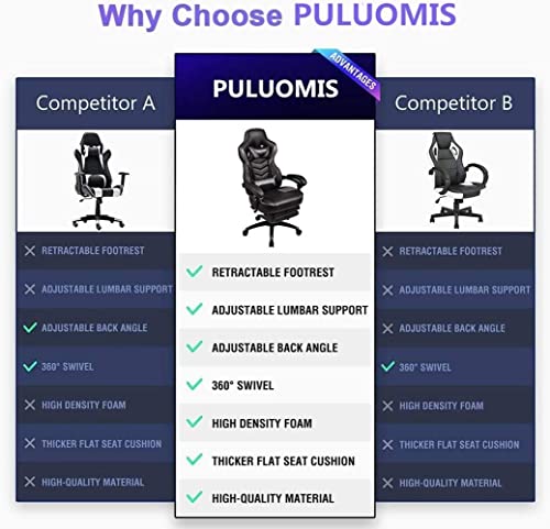 PULUOMIS - Silla Gaming Profesional Silla Ergonómica para Oficina, Juego con Cojín Lumbar y Cojín para los Pies(Gris)