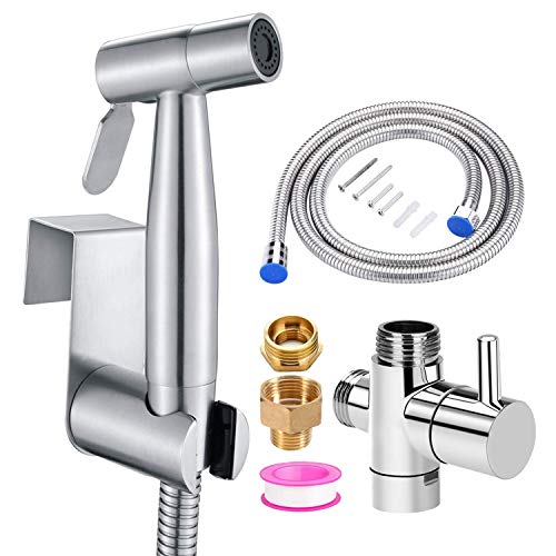 Pulverizador de bidé de mano - Pulverizador de acero inoxidable premium - Acero inoxidable Ducha Bidet para Limpieza de inodoros, Baño para mascotas, Higiene personal (Plata)