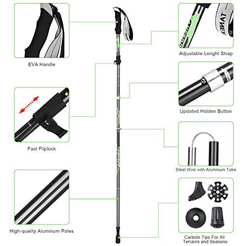 Punvot Bastones de Senderismo, Bastones Trekking Plegables, Bastón Plegable Aluminio y EVA, Palo de Trekking con Sistema de Bloqueo Rápido y Ajustable la Longitud, para Senderismo Alpinismo Viaje