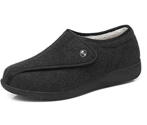 QFYD FDEYL Unisex-Adulto Calzado de Salud,Zapatos de Mujer Ajustables para Ancianos en Invierno, Zapatos de Gran tamaño para el Cuidado de la Diabetes-Black_35,Extra Ancho Diabéticos Zapatillas