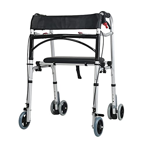 qiaosiye Andador para Ancianos con Asiento, Ligero, Plegable, Andadores para Adultos y minusvalidos, Caminador con Frenos por presión (4 Ruedas y 6 Ruedas)