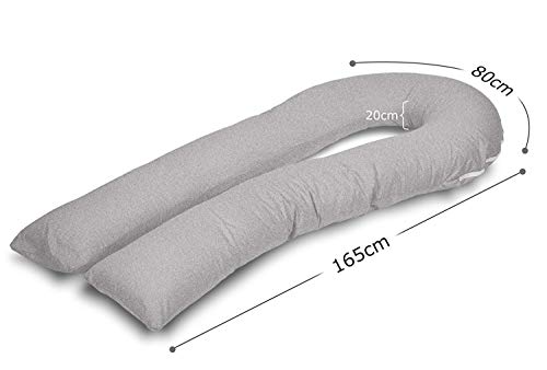 QUEEN ROSE Almohada con Forma de U, Almohada de Embarazo y Maternidad con Funda extraíble y Lavable (165 x 80 cm, Jersey, Gris)