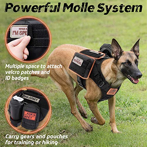 rabbitgoo Arnes Perro Grande No-Pull Arnes Perro Antitirones Táctico de Malla Transpirable Chaleco para Entrenamiento con 2 Anillos Ajustable con Sistema Molle para Entrenar Caminar Cazar Negro L