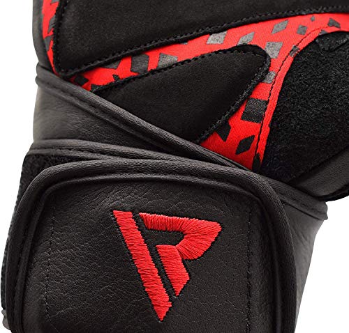 RDX Guantes Gimnasio Cuero Levantamiento de Pesas, Antideslizante Palma Agarre con Muñequera Larga, Fitness Gym Protección Training Gloves, Powerlifting Musculación Culturismo Workout Entrenamiento