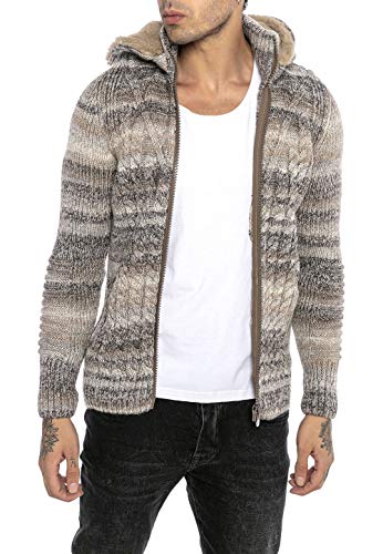 Redbridge Cárdigan de Punto para Hombre Pulóver con Capucha removible Jersey con Cremallera Beige M