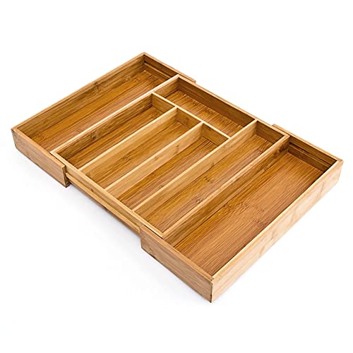 Relaxdays Caja de cubiertos de bambú, inserto de cubiertos extraíble como organizador de cocina, inserto de cajón 33.5x29-48x5 cm, natural