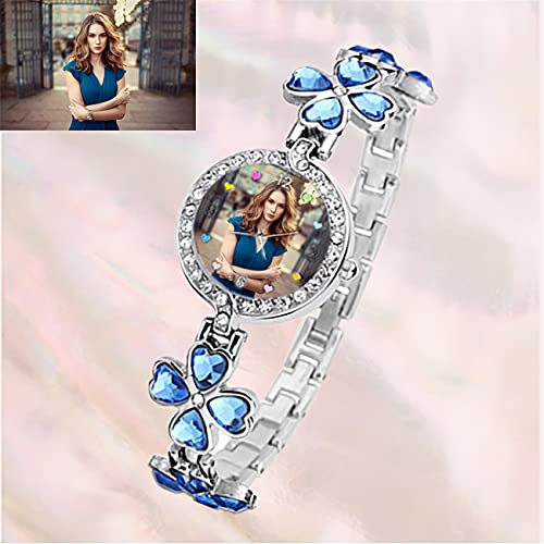 Reloj Azul Verde Púrpura con Foto Reloj Personalizado Reloj Personalizado con Imagen Reloj De Mujer Reloj Plateado Impermeable Reloj De Aleación Cumpleaños Aniversario Mejor Regalo