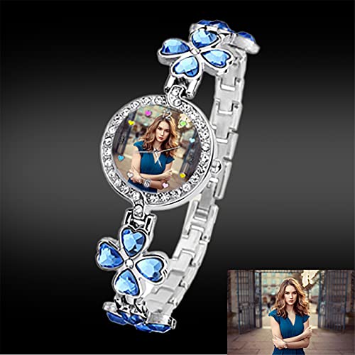 Reloj Azul Verde Púrpura con Foto Reloj Personalizado Reloj Personalizado con Imagen Reloj De Mujer Reloj Plateado Impermeable Reloj De Aleación Cumpleaños Aniversario Mejor Regalo