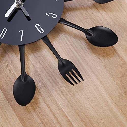 Reloj de cocina efecto espejo con diseño de cuchara, tenedor, cubertería, adhesivo extraible en 3D para decoración del hogar