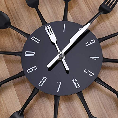 Reloj de cocina efecto espejo con diseño de cuchara, tenedor, cubertería, adhesivo extraible en 3D para decoración del hogar