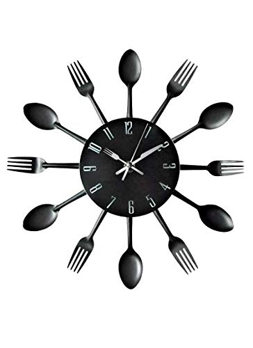 Reloj de cocina efecto espejo con diseño de cuchara, tenedor, cubertería, adhesivo extraible en 3D para decoración del hogar