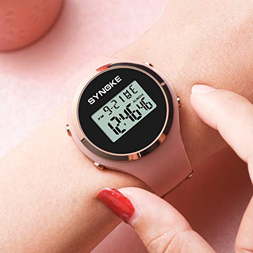 Relojes Digital Deportivo Multifunción Relojes Calendario Alarma Relojes Silicona para Mujeres Niñas, Rosa