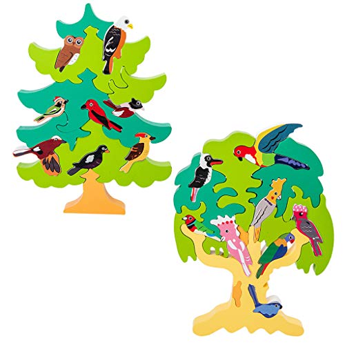 RG-FA Juguetes de apilamiento de madera 3D niños DIY pájaro árbol Puzzle Montessori educativo temprano