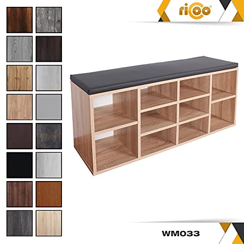 RICOO WM033-ES-A Banco Zapatero 104x49x30cm Armario Interior con Asiento Organizador Zapatos Mueble recibidor Perchero Madera Roble marrón