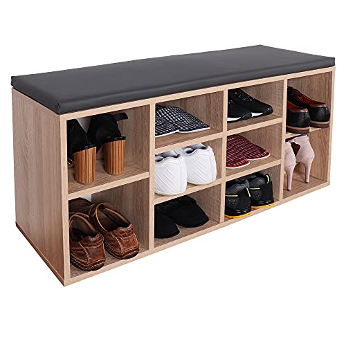 RICOO WM033-ES-A Banco Zapatero 104x49x30cm Armario Interior con Asiento Organizador Zapatos Mueble recibidor Perchero Madera Roble marrón