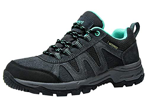 riemot Zapatillas Trekking para Mujer y Hombre, Zapatos de Senderismo Calzado de Montaña Escalada Aire Libre Impermeable Ligero Antideslizantes Zapatillas de Trail Running, Mujer Gris Verde 38 EU