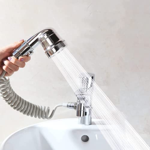 Riontto Juego de cabezal de ducha para lavabos, ducha de mano en el baño, manguera telescópica de 2 m, perfecta para lavar el cabello o limpiar el lavabo (plateado)