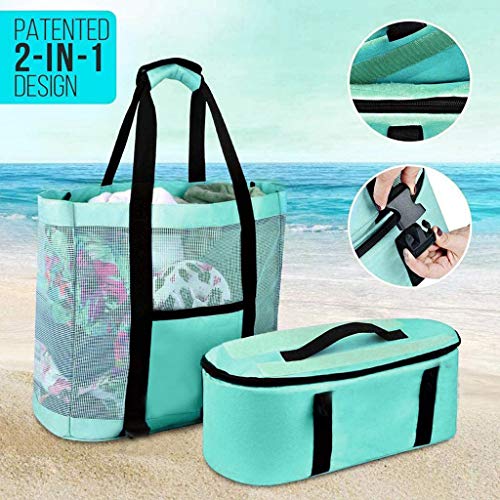 riou Bolsa de Playa Bolsa Grande de Malla de Playa - Bolso de Mano Hombro Reutilizable Ligero para Almacenaje Juguetes | Picnic | Playa | Natación | Camping | Almacenamiento Lavable y Transpirable