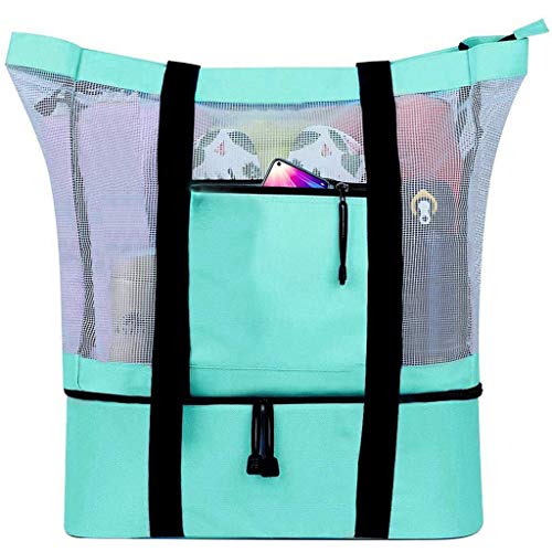 riou Bolsa de Playa Bolsa Grande de Malla de Playa - Bolso de Mano Hombro Reutilizable Ligero para Almacenaje Juguetes | Picnic | Playa | Natación | Camping | Almacenamiento Lavable y Transpirable