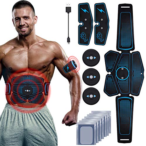 RIRGI Electroestimulador Muscular Abdominales,Electroestimulador Muscular USB Recargable, 6 Modos y 10 Niveles de Intensidad para Abdomen/Cintura/Pierna/Brazo (Incluyendo 14PCS Reemplazo Gel Pad)