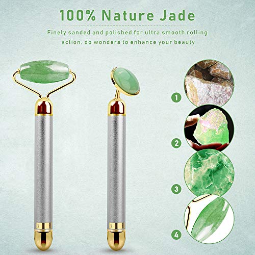 Rodillo De Jade, Achort Rodillo de masaje de jade, Eléctrico Facial Masaje, Masajeador Roller Tools Anti Aging Belleza Natural Dispositivo Herramienta, Para Cuello Cara Ojos Cabeza Cuerpo 2pcs