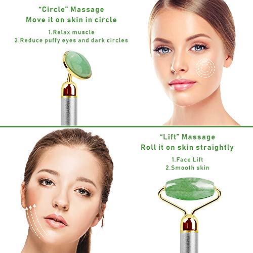 Rodillo De Jade, Achort Rodillo de masaje de jade, Eléctrico Facial Masaje, Masajeador Roller Tools Anti Aging Belleza Natural Dispositivo Herramienta, Para Cuello Cara Ojos Cabeza Cuerpo 2pcs