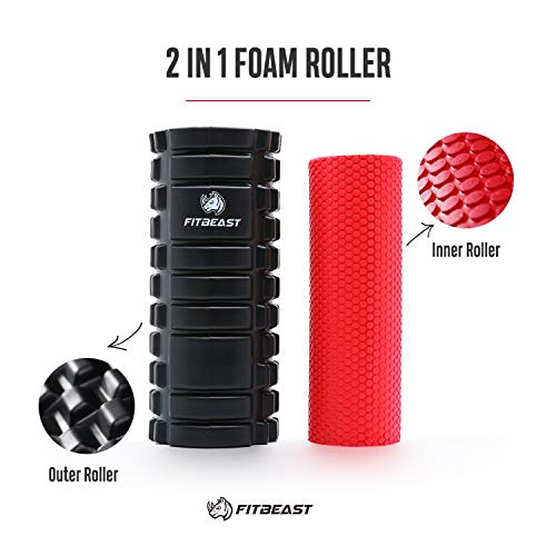 Rodillo Masaje Muscular de Hule para Profundos,Set 2-en-1 de Rodillo de Espuma, Foam Roller de Hule para Masaje Muscular, Terapia de Relajación Profunda, Relajar Piernas y Partes Cuerpo Adoloridas