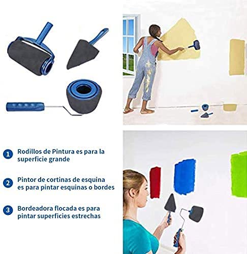 Rodillos de Pintura sin Costura 9 Pcs con Manija Extensible Multifunción para Pintar Pared en Casa y Oficina y Jardín