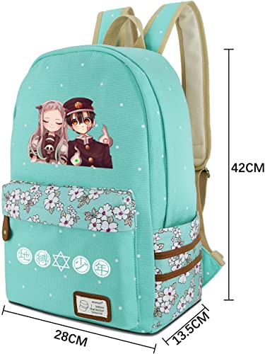 Roffatide Mochila Anime para inodoro Hanako Kun, mochila de lona con puntos, mochila verde Hanako Kun Yashiro Nene, mochila impresa