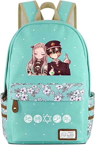 Roffatide Mochila Anime para inodoro Hanako Kun, mochila de lona con puntos, mochila verde Hanako Kun Yashiro Nene, mochila impresa