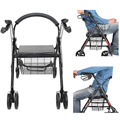 Rollator Walker para ancianos, andador de acero ultraligero con 4 ruedas plegable con cesta incluida