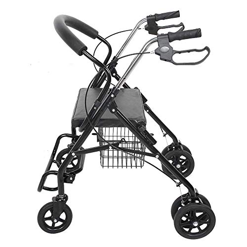 Rollator Walker para ancianos, andador de acero ultraligero con 4 ruedas plegable con cesta incluida