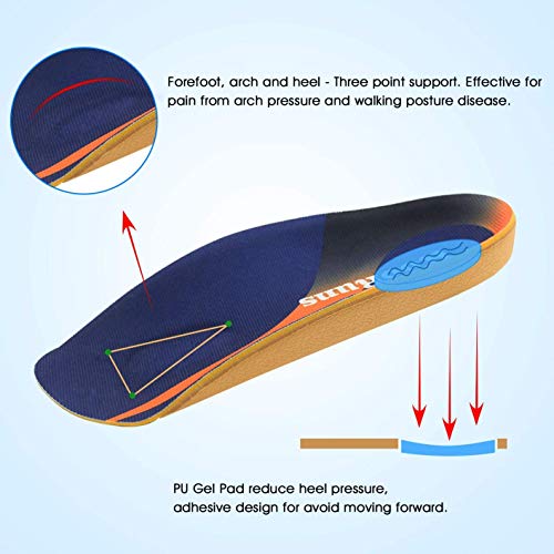 RooRuns Plantillas ortopédicas, soporte de arco alto de 3/4, inserciones de calzado para pies planos, fascitis plantar, arco de pie, fatiga de pies para unisex adultos grande (10-13.5 UK) [azul]