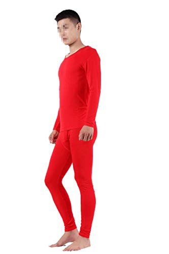 Ropa Interior térmica Larga de otoño para Hombre, Conjuntos de Ropa Interior Fina Modal para Hombre, cálida Talla Grande XL- 9XL Red 4XL