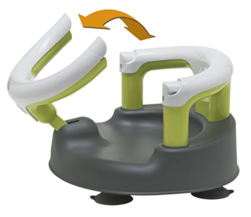 Rotho Babydesign 20429022101 Asiento para bañera, Anillo plegable, Cierre de seguridad para niños, 7-16 meses, Hasta 13kg, Sin BPA, 35x31,3x22cm, Gris/ Blanco/ Manzana Verde