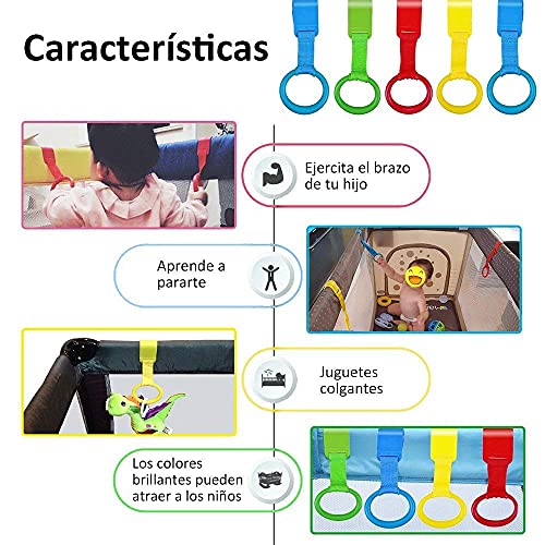 Rovtop 10 Packs Anillas para Cunas y Parques - Ayuda a Su Bebe a Ponerse de Pie Facilmente (Diámetro Máximo del Anillo de Mano de 9CM) (Diámetro 9cm)