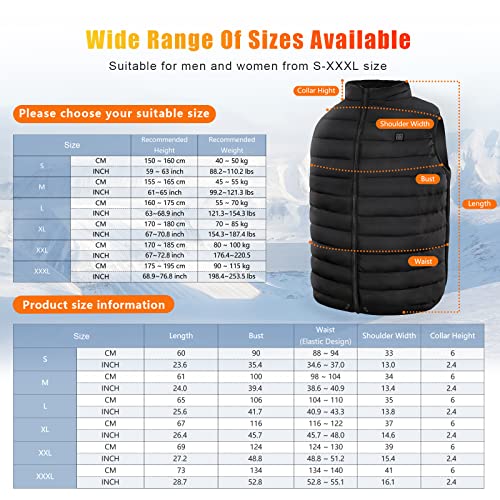 Rrtizan Chaleco con Calefación Eléctrica USB, Chaqueta con 3 Niveles de Temperatura, Tamaño Ajustable, Lavable, Chalecos de Invierno Cálidos para Caza, Exteriores, Senderismo, Camping (Sin Batería)