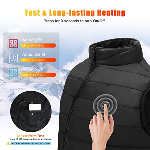 Rrtizan Chaleco con Calefación Eléctrica USB, Chaqueta con 3 Niveles de Temperatura, Tamaño Ajustable, Lavable, Chalecos de Invierno Cálidos para Caza, Exteriores, Senderismo, Camping (Sin Batería)