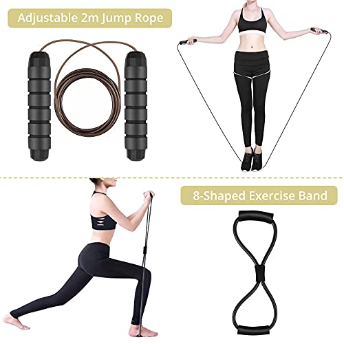 Rueda Abdominal, Anbte 6 en 1 Kit de Ejercitar con Rueda AB, Barra de Push-Up, Cuerda de Saltar, Banda de Ejercicio, Deslizadores de Core y Rodillera, para Entrenamientos Entrenamientos de Fuerza