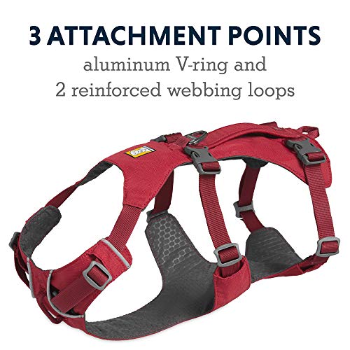 RUFFWEAR Arnés Flagline para Perros, Arnés Reflectante Acolchado Antitirones con Asa Roca Roja, S