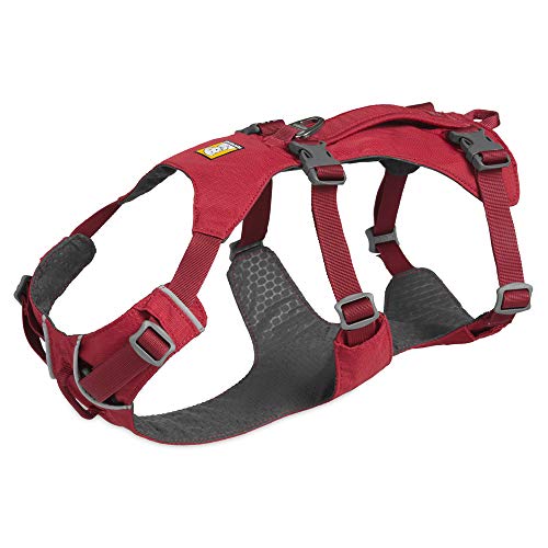 RUFFWEAR Arnés Flagline para Perros, Arnés Reflectante Acolchado Antitirones con Asa Roca Roja, S